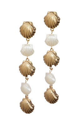 Gold Tone Faux Pearl Shell Drop Earrings,£7.99