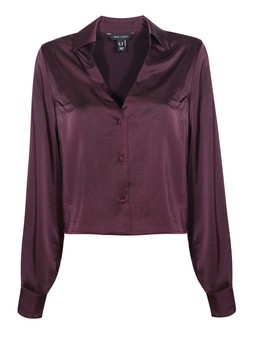 Burgundy Satin Crop Shirt, £25.99