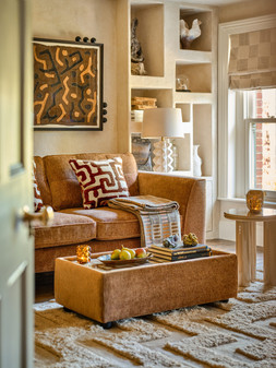 Roscoe 3 Seater in Linen Look Chenille Cinnamon Mix with Walnut Feet, £1299. Roscoe Console in Linen Look Chenille Cinnamon Mix with Walnut Feet and Glass Top, £399.