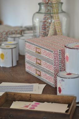 A Flight of Charleston Patterned Paper-Covered Collector's Drawers
