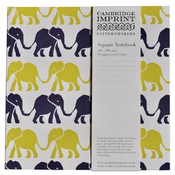 Square Lined Notebook in Elephants Navy and Acid Yellow