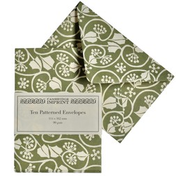Packet of Ten Patterned Envelopes in Small Ivy Stripe Sage Green