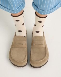 Birkenstock Naples Taupe Wrapped Suede Clogs