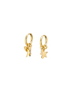 Nina Gold Tone Waterproof Star, Moon & Heart Charm Hoop Earrings