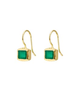 Ziva Green Onyx Gold Plated Square Drop Earrings