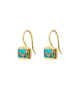 Ziva Copper Turquoise Gold Plated Square Drop Earrings