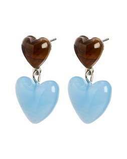 Abi Blue & Brown Resin Mini Heart Drop Earrings