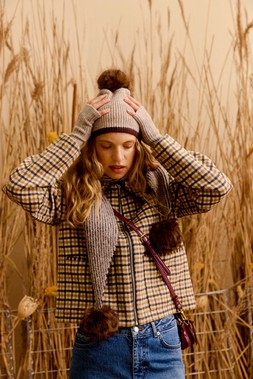 Brown Knitted Pom Pom Beanie Hat £26