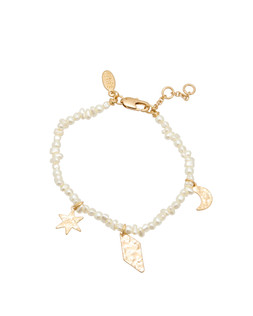 Celia Hammered Gold Tone Charm Faux Pearl Bracelet £22.5