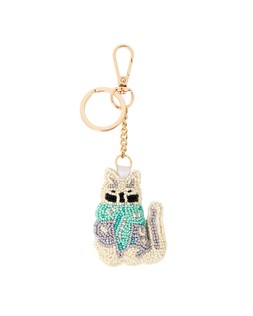 Teal & Grey Beaded Cat Keyring £16