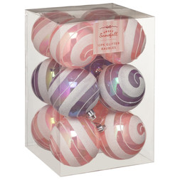 12PK COLOURED GLITTER BAUBLE £8 (436563)