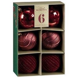 RED 6PK LUX BAUBLES (80MM) £4 (388041)