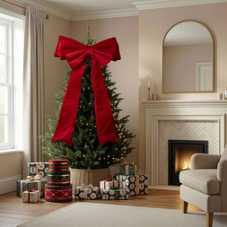 XL RED VELVET BOW £18 (436505) on tree