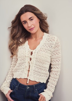 Womens Ecru Crochet Tie Cardigan