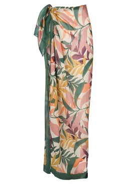 Womens Green Border Leaf Print Wrap Sarong £9