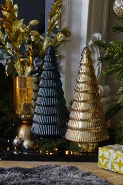 Christmas at Ivyline - JUNIPER EVERGREEN GLASS TREE H31CM D14CM & JUNIPER GOLD GLASS TREE H31CM D14CM £29.99 EACH