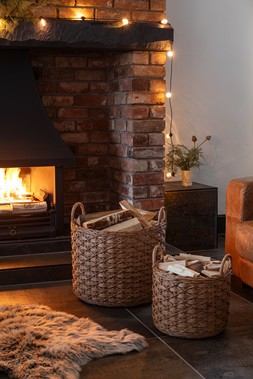 WOVEN ROUND RATTAN LOG BASKET WITH HANDLES SET OF 2RRP: £149.98