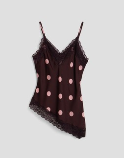 Satin Lace Trim Cami in Burgundy Polka Dot