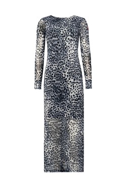 Grey Cheetah Mesh Midi Dress