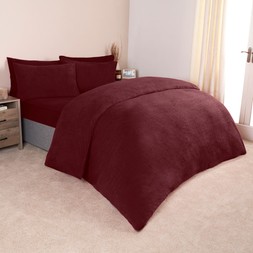 Brentfords Teddy Fleece Duvet Cover Set - Burgundy - Double - £19