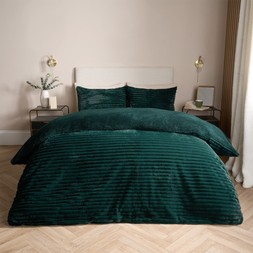 OHS Ribbed Faux Fur Duvet Set - Forest Green - Double £28