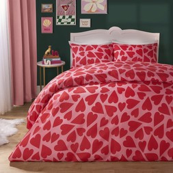 OHS Hearts Print Duvet Cover Set - Pink/Red - £12