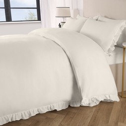 OHS Frill Edge Duvet Cover Set - Natural - £12