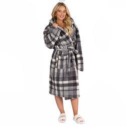 OHS Tartan Check Print Teddy Dressing Gown, Adults - Charcoal - £18.00