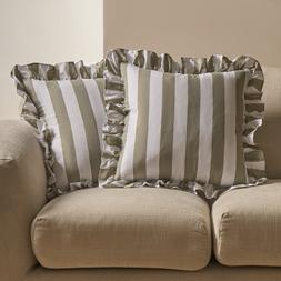 OHS Striped Frill Cushion Covers - Sage - £9