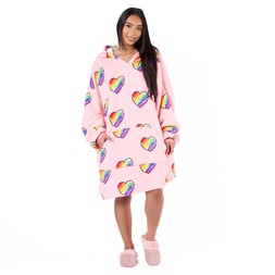 Adult Hoodie Blanket - Rainbow Heart Print