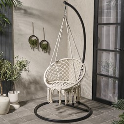 OHS Macrame Knotted Swing Chair - Cream - £122