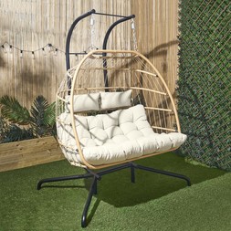 OHS Foldable Rattan Double Hanging Egg Chair - Natural - £260