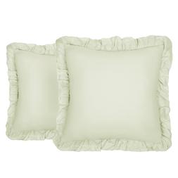 Highams 2 Pack Linen Look Frill Cushion Covers - Sage &pound;6