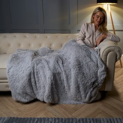 OHS Heated Fluffy Electric Blanket - Grey- &pound;46