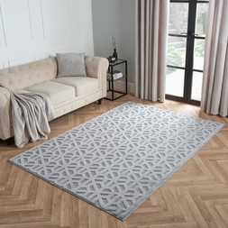 OHS Embossed Tufted Geometric Rug - Grey £17