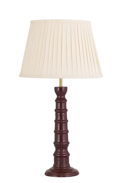 Burgundy Enamel Table lamp with neutral pleated shade