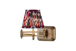 Extentable Brass wall light with red and blue pleated shade