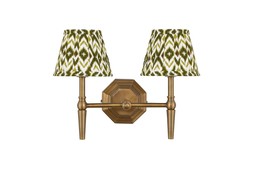 Double brass wall light with green pleated shade