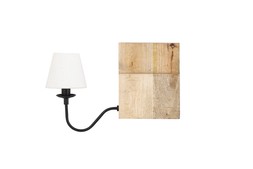Wooden bookshelf lamp with white shade