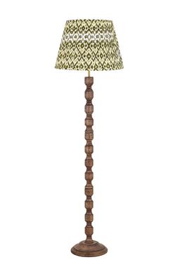 Wood floor lamp with green pleated shade