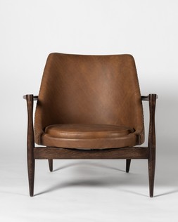 Tan leather wood framed armchair